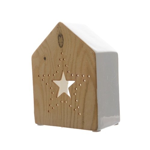 Kaemingk lantern dolomite ceramic house 15cm wood look white