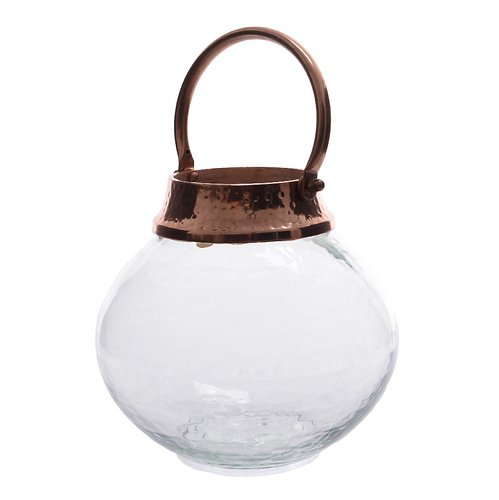 Kaemingk glass lantern 19 x18cm metal handle copper