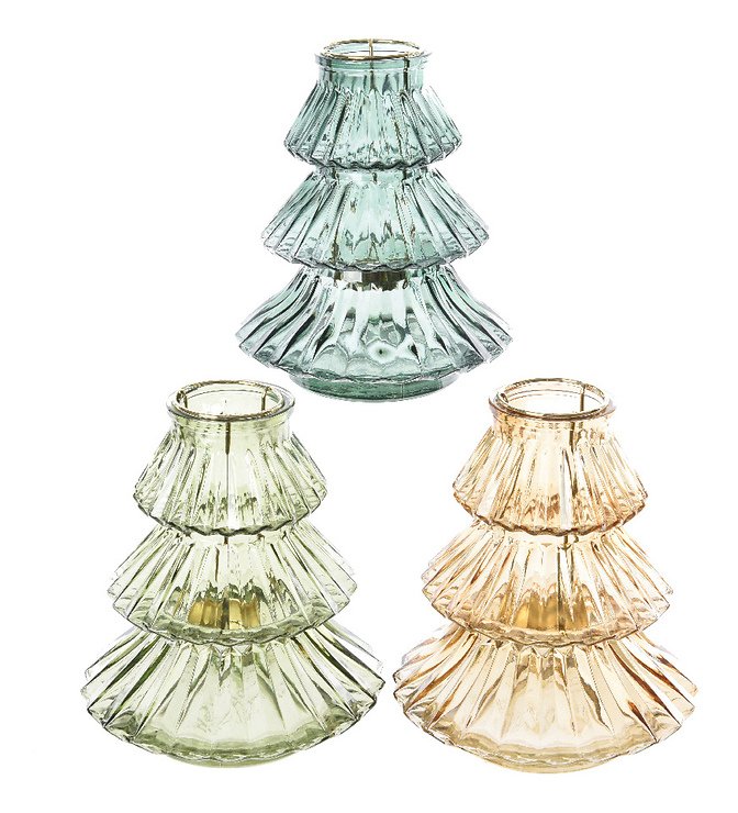 Kaemingk tealight holder glass set of 3 tree 16 x 18cm colorful - Pic 1
