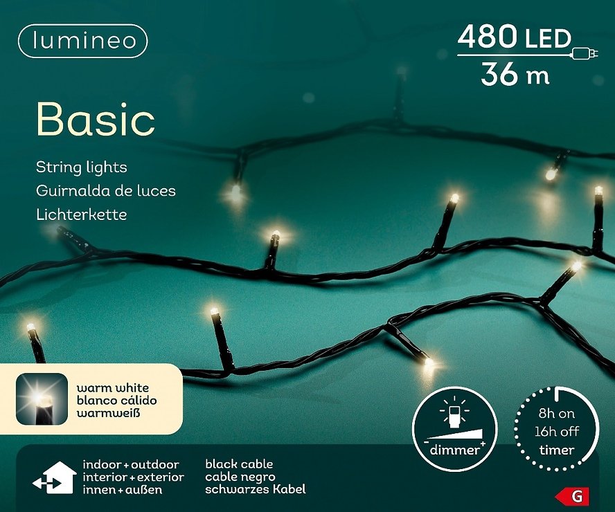 Cadena de luz Kaemingk con regulador de intensidad 480 LED blanco cálido 36m negro para exteriores - Thumbnail 5