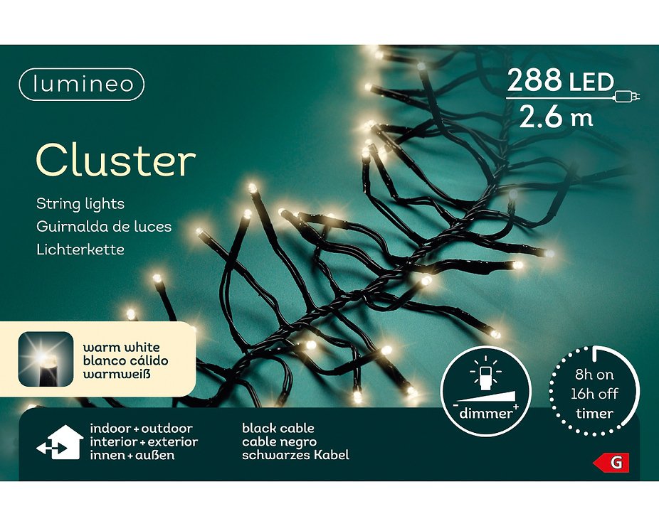 Chaîne lumineuse Kaemingk Cluster 288 LED blanc chaud extérieur 2,4m noir - Thumbnail 6
