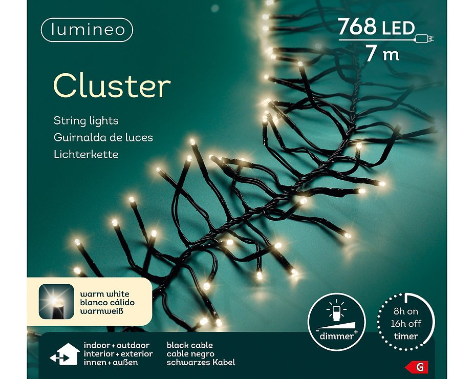 Chaîne lumineuse Kaemingk Cluster 768 LED blanc chaud extérieur 6m noir - Thumbnail 6
