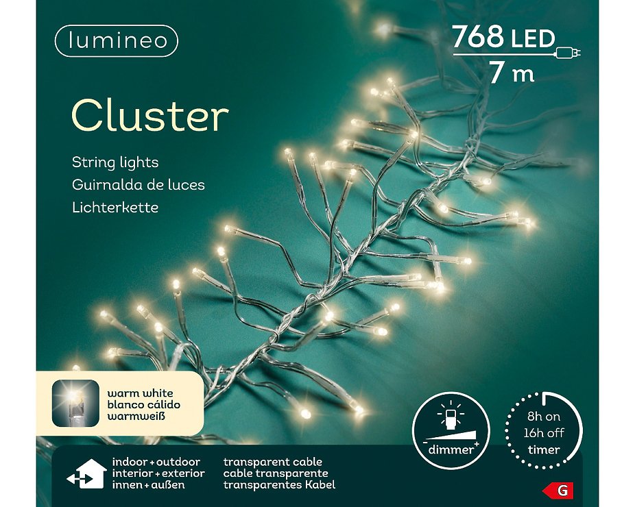 Kaemingk Cluster cadena de luz 768 LED blanco cálido exterior 6m transparente - Thumbnail 7