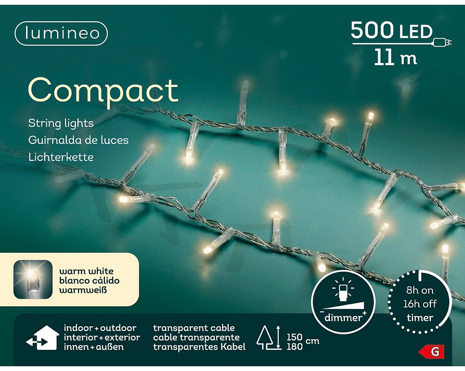 Catena luminosa Kaemingk Compact con dimmer 500 LED bianco caldo per esterno 11 m trasparente - Thumbnail 5