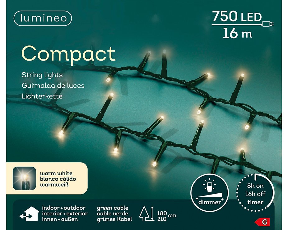 Catena luminosa Kaemingk Compact 750 LED bianco caldo per esterno 16 m verde - Thumbnail 5