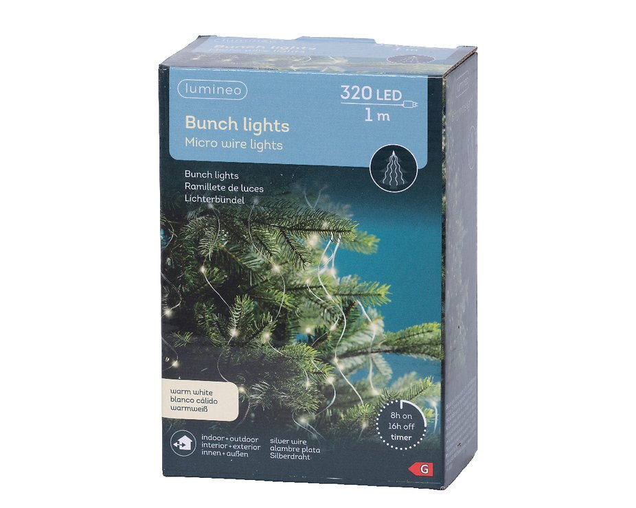 Kaemingk Lumineo haz de luz 320 Micro LED blanco cálido 16 x 1 m plata - Thumbnail 5