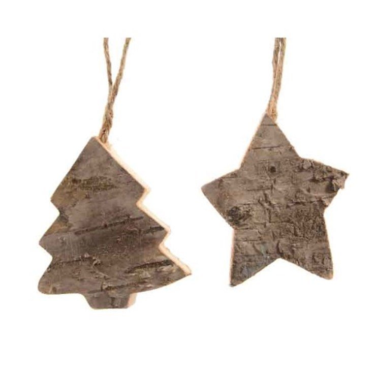 Kaemingk Christmas Pendant Fir / Star Set of 2 wood 6cm - Pic 1