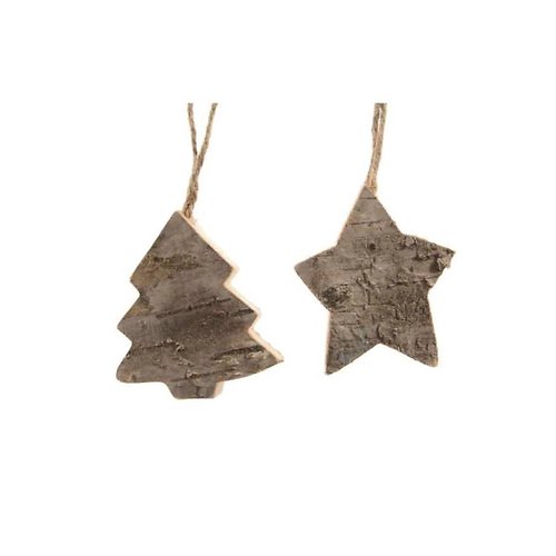 Kaemingk Christmas pendant fir/star 16 parts wood natural