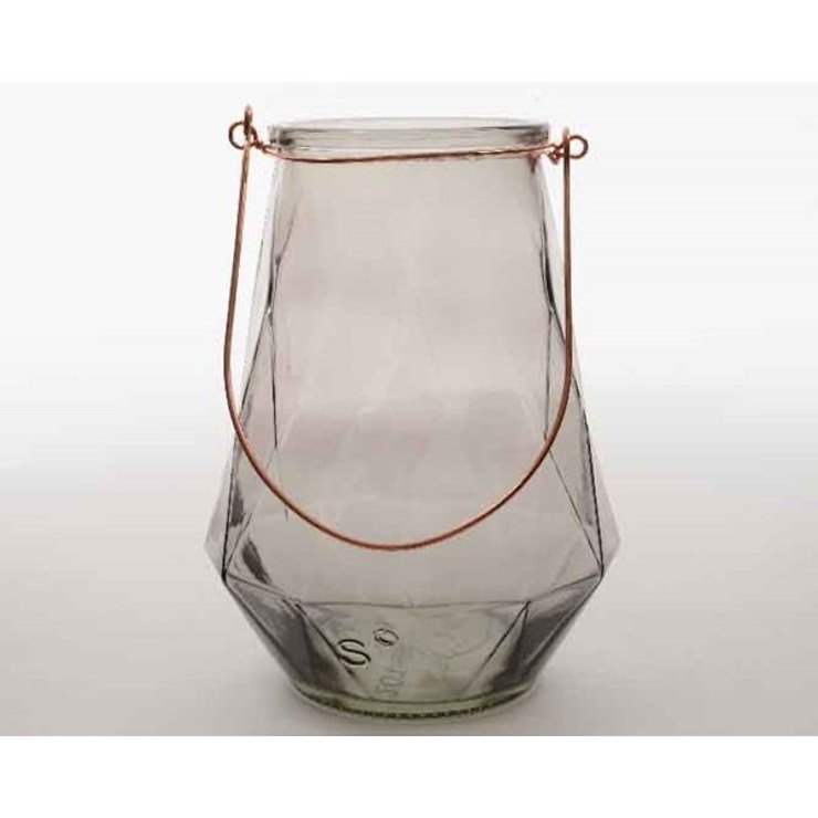 Kaemingk Windlicht Glas mit Kupfergriff 24cm rauchgrau - Pic 1