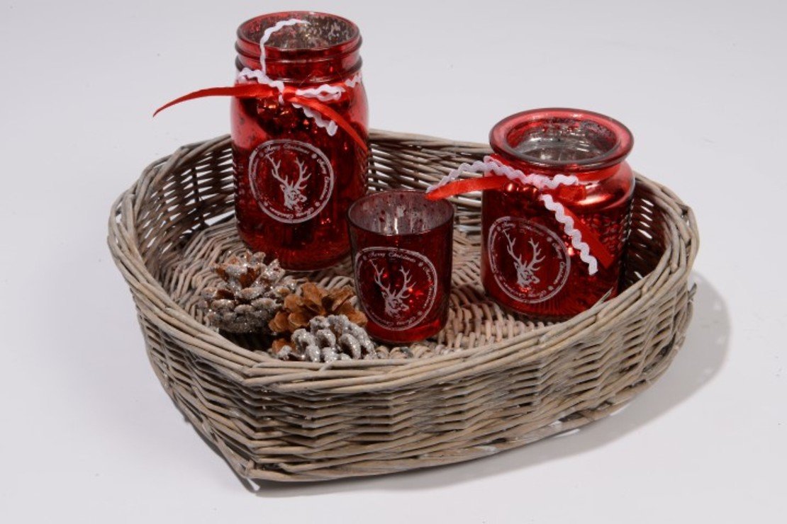 Kaemingk Glasteelichter rot mit Weidenherz - Thumbnail 2