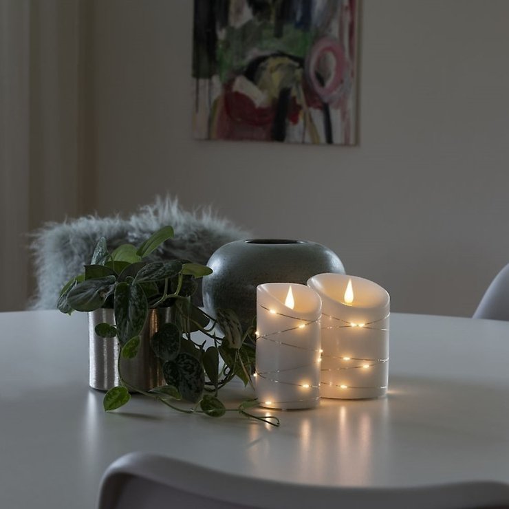 Konstsmide LED Echtwachskerze mit Dekolichterkette 10x14 cm weiß - Thumbnail 2