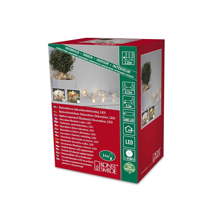 Konstsmide LED Lichterkette Drahtkugeln 2,25m 16 LED warmweiß batteriebetrieben transparent innen - Thumbnail 4