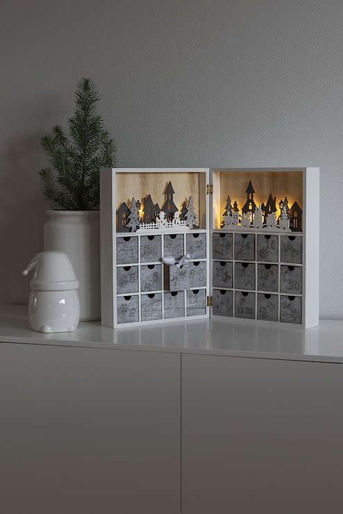 Konstsmide Adventskalender Holzsilhouette 8 LED 36cm batteriebetrieben weiß - Thumbnail 3