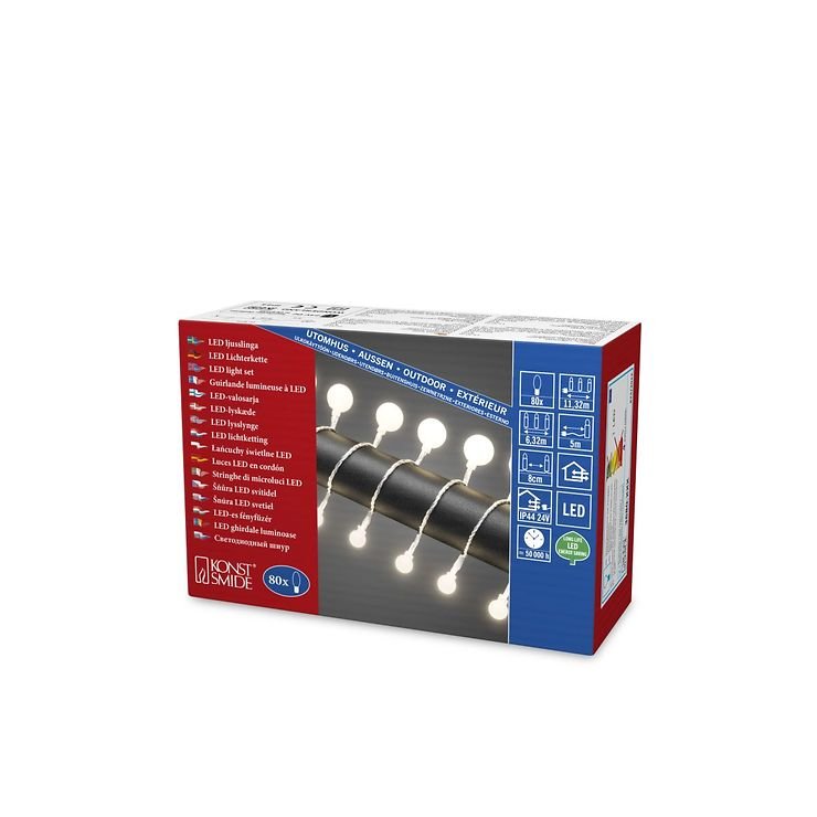 Konstsmide LED catena luminosa Globe 80 LED bianco caldo all'aperto 6,32m trasparente - Thumbnail 3