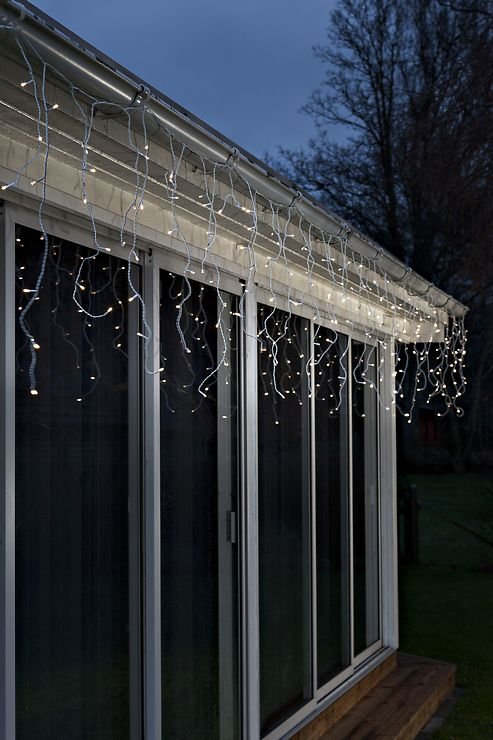 Konstsmide LED Lichtervorhang Eisregen 240 LED warmweiß 9m batteriebetrieben weiß außen - Thumbnail 2
