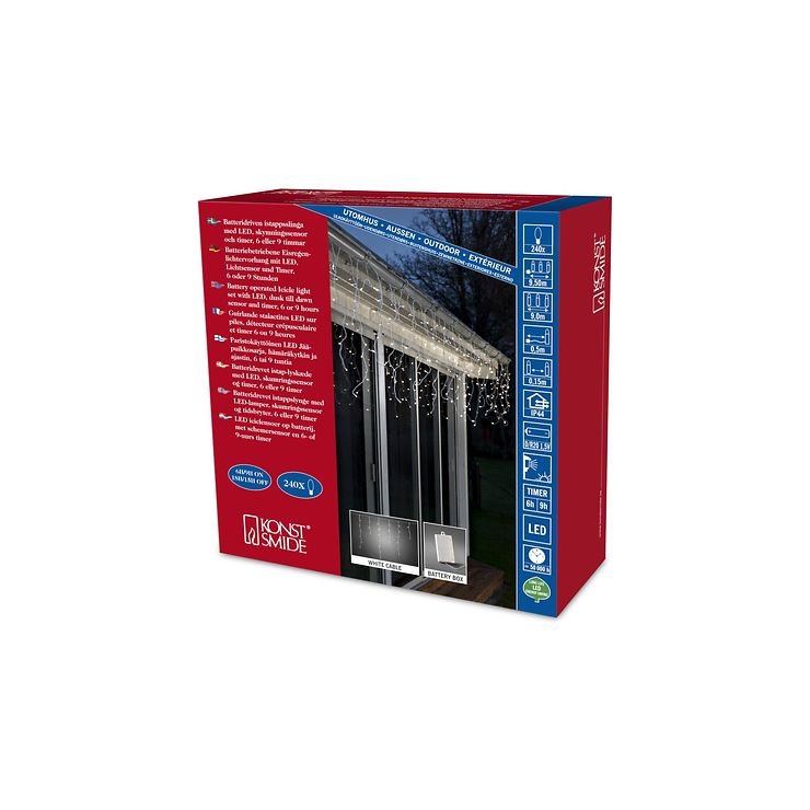 Konstsmide LED Lichtervorhang Eisregen 240 LED warmweiß 9m batteriebetrieben weiß außen - Thumbnail 3