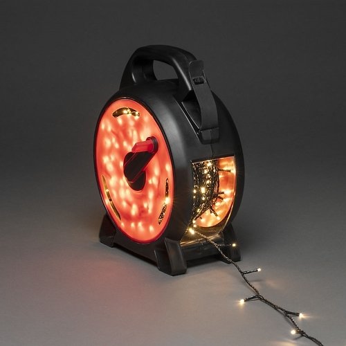 Konstsmide LED light chain 200 Micro LED warm white 13,9m with cable reel outside