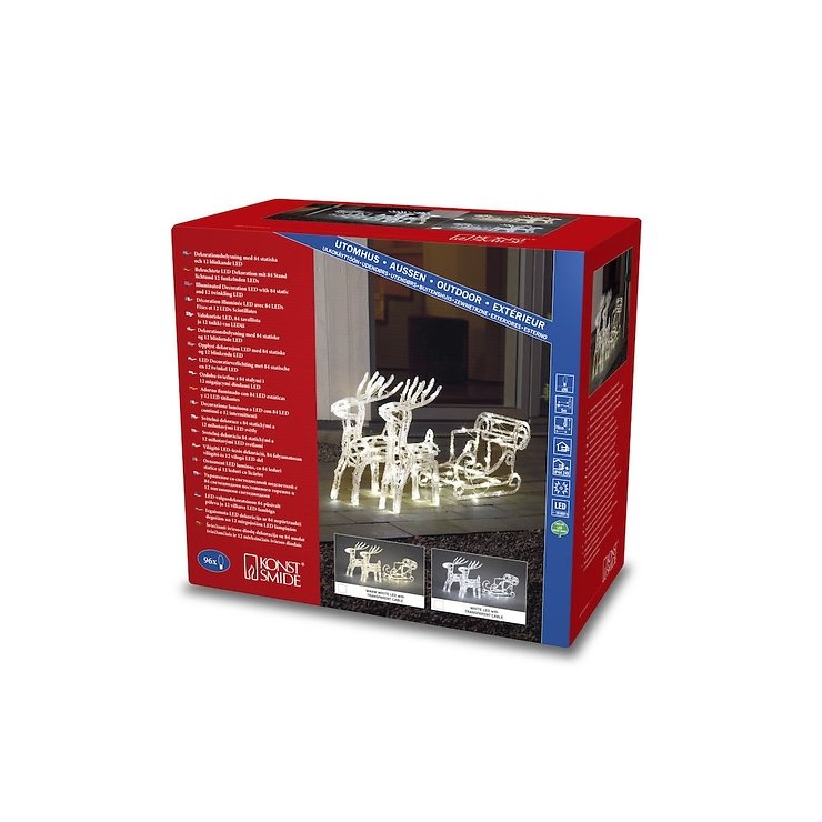 Konstsmide LED Schlitten mit Rentieren Acryl 96 LED warmweiß batteriebetrieben transparent - Thumbnail 3