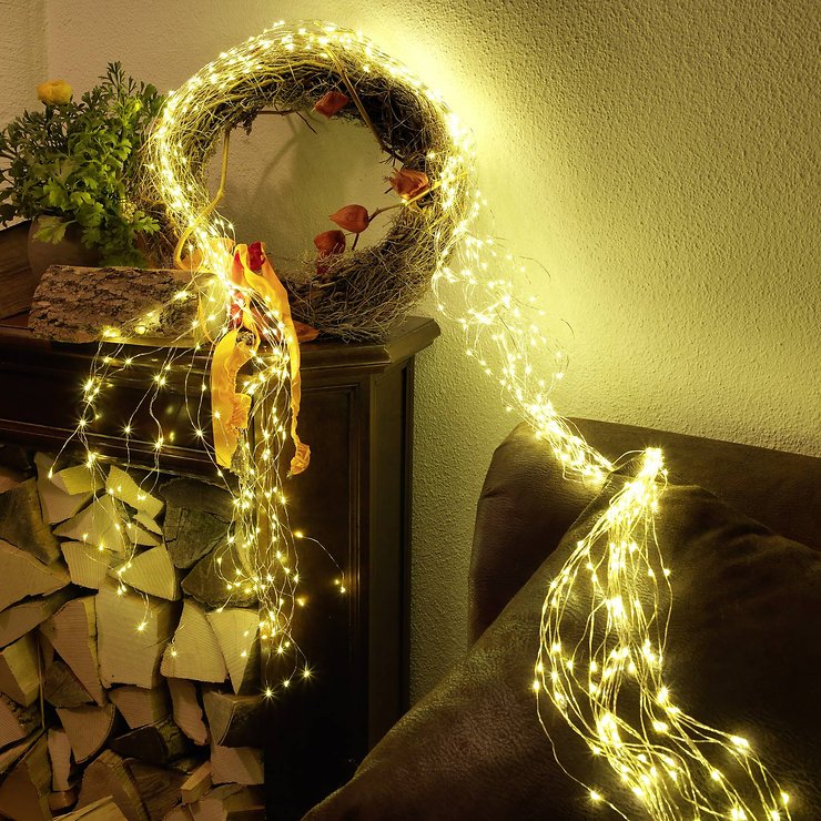 Konstsmide LED a catena luminosa a goccia a LED 90 LED bianco caldo indoor 90cm argento - Thumbnail 1