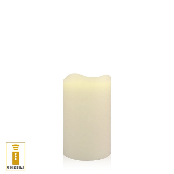 Lichtdekor LED Echtwachskerze 7,5 x 12 cm Timer Fernbedienung elfenbein - Thumbnail 1