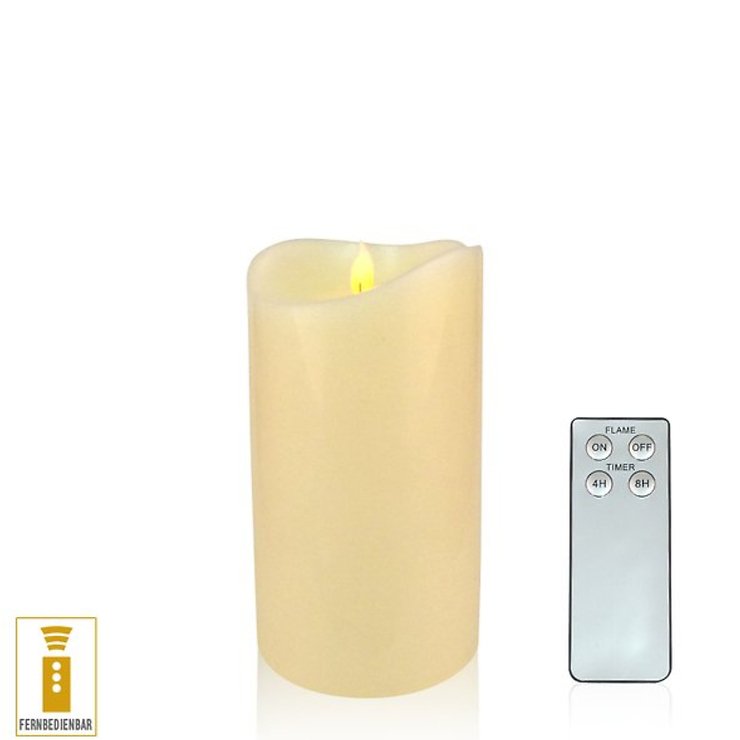 Light decor LED real wax candle flame 9 x 14 cm Timer remote control ivory - Pic 1