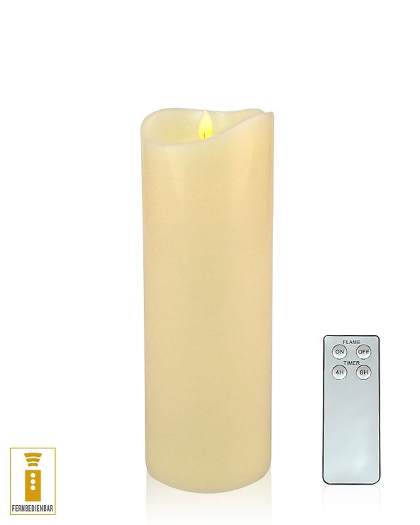 Lichtdekor LED Echtwachskerze Flame 9 x 22 cm Timer Fernbedienung elfenbein - Pic 1