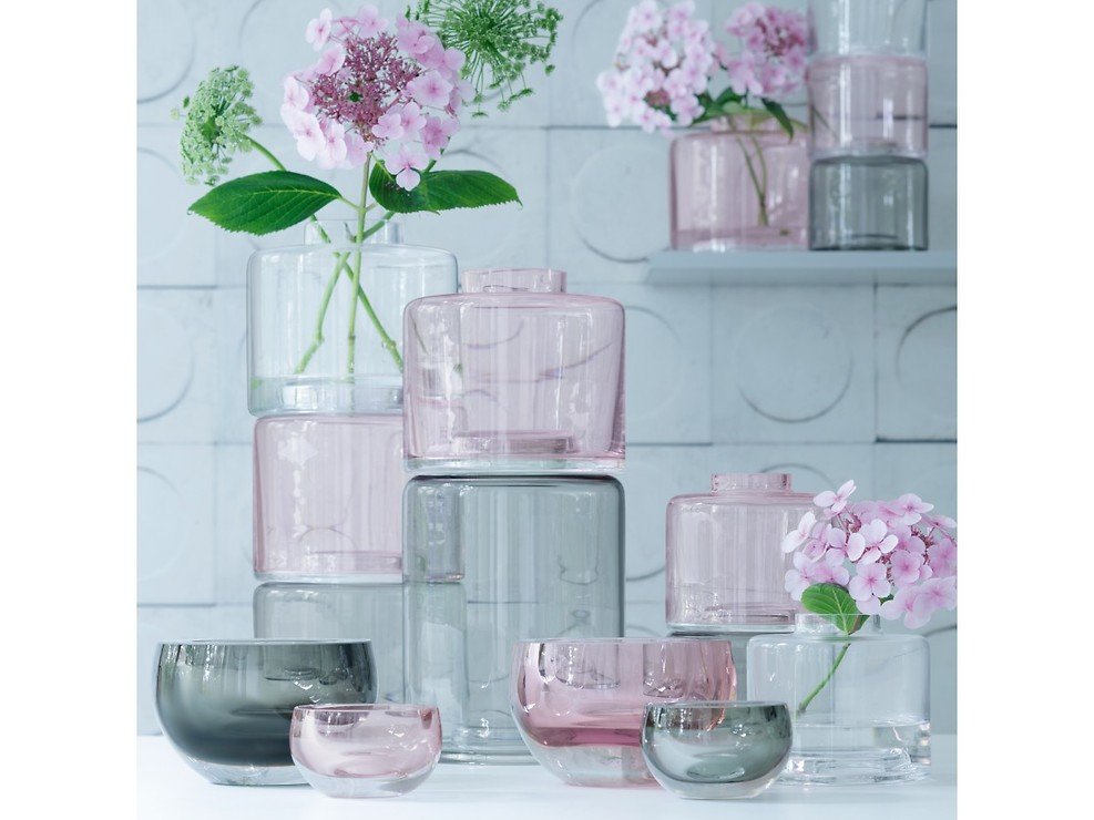 LSA Vase Stack Trio 41cm Glas klar pink grau - Thumbnail 3