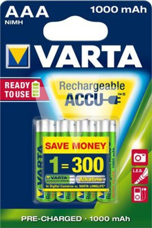 Varta 56703 AAA Ready to Use Micro Akku Batterie Rechargeable Ni-MH 1,2V 800mAh 4 Stück - Pic 1