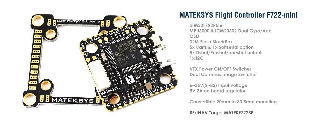 Matek Mini F7 Flight Controller FC OSD BlackBox 2 Gyros 20x20mm - Thumbnail 2