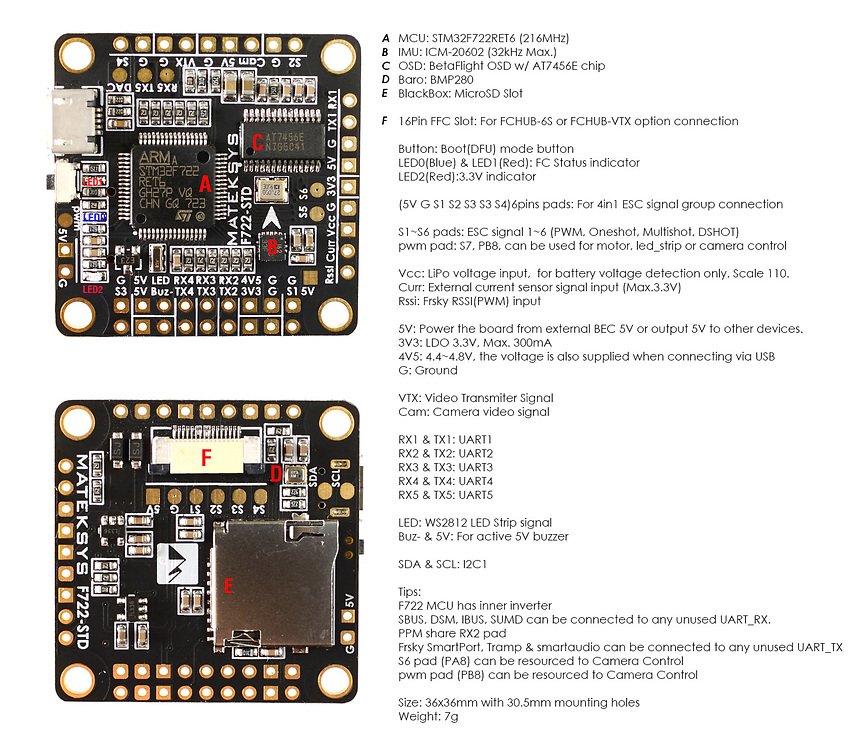 Matek BetaFlight FC F722 STD Flight Controller - Thumbnail 2
