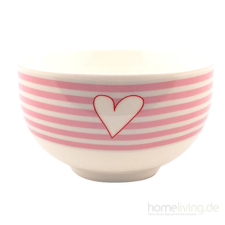 Mea Living Müslischale Porzellan Streifen rosa Herz - Pic 1