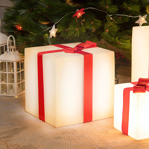 Newgarden Gifty Leuchtwürfel Geschenk LED Farbwechsel Solar und Akku 32 cm Weiß