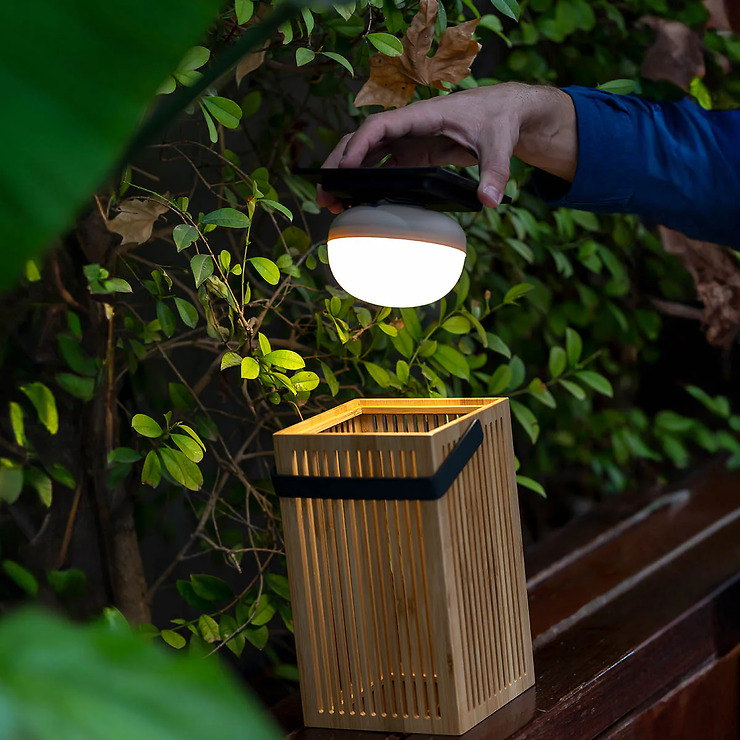 Newgarden Okinawa LED Laterne Solar und Akku 24 cm Bambus Braun - Thumbnail 2