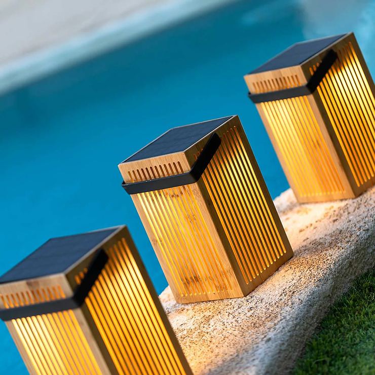 Newgarden Okinawa LED Laterne Solar und Akku 24 cm Bambus Braun - Thumbnail 4