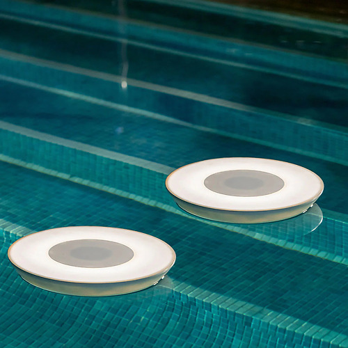 Newgarden Play Disc Poollampe mit Lautsprecher schwimmend LED Farbwechsel 38 cm Weiß