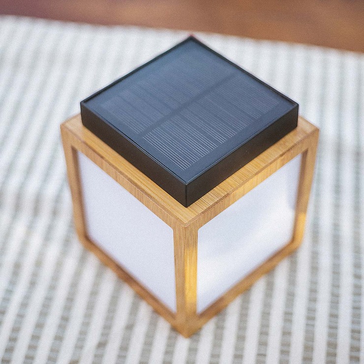 Newgarden Vega LED Tischlaterne Solar und Akku 14 cm Bambus Beige - Thumbnail 5