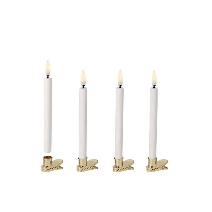 UYUNI Lighting LED Mini Stick Candles Clip Set of 4 1,3 x 13 cm white - Thumbnail 4