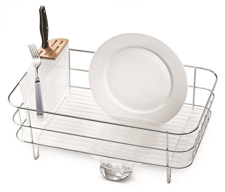 Simplehuman Abtropfgestell schmal mit Drahtkorb frosted - Thumbnail 1