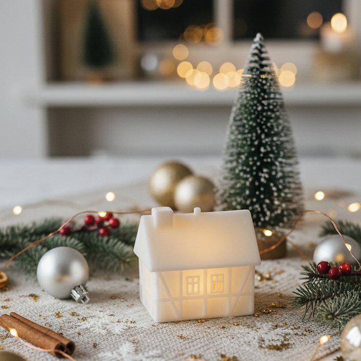 Sirius LED house Copenaghen casa a graticcio 8 cm vera cera bianca - Thumbnail 1