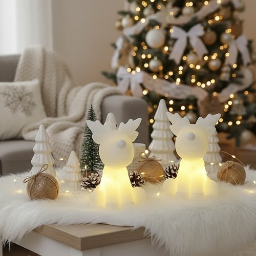 Sirius LED Figurine décorative Naja Renne Set de 2 pièces 9 cm cire véritable blanche