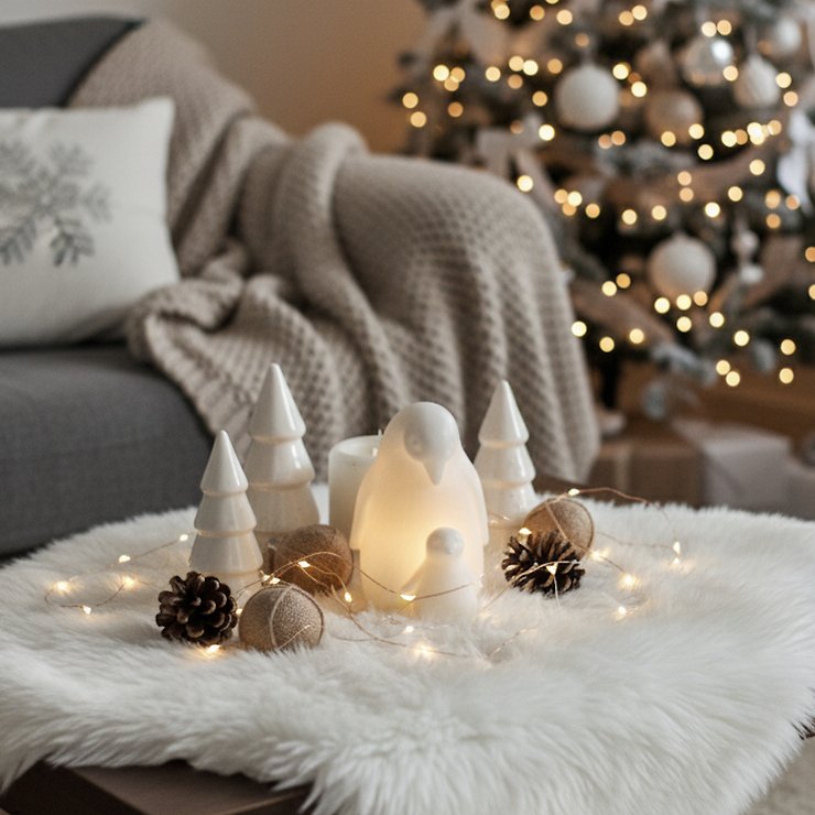 Sirius Figurine décorative LED Pingouin 11 cm cire véritable blanche - Thumbnail 1