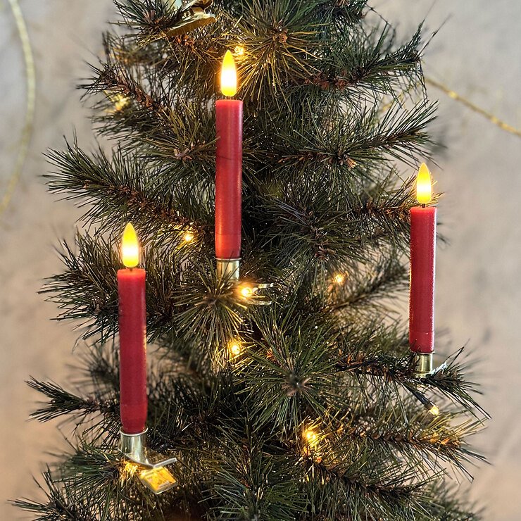 Sirius LED Bougies d'arbre Sille blanc chaud Set de 10 pièces 12,8 cm cire véritable rouge  - Thumbnail 1