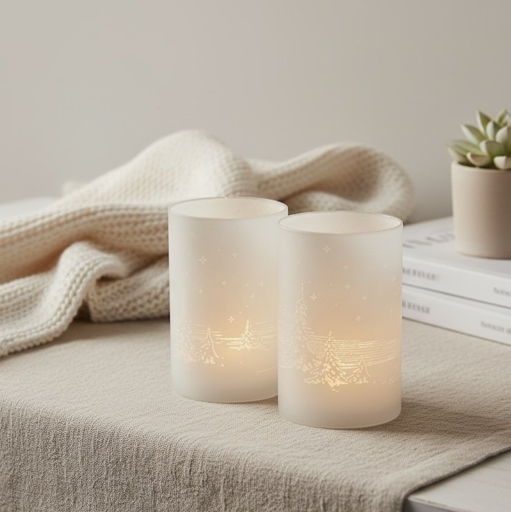 Sirius LED Glasleuchte Ava Wood 2er Set 10 LED 12cm weiß - Thumbnail 1