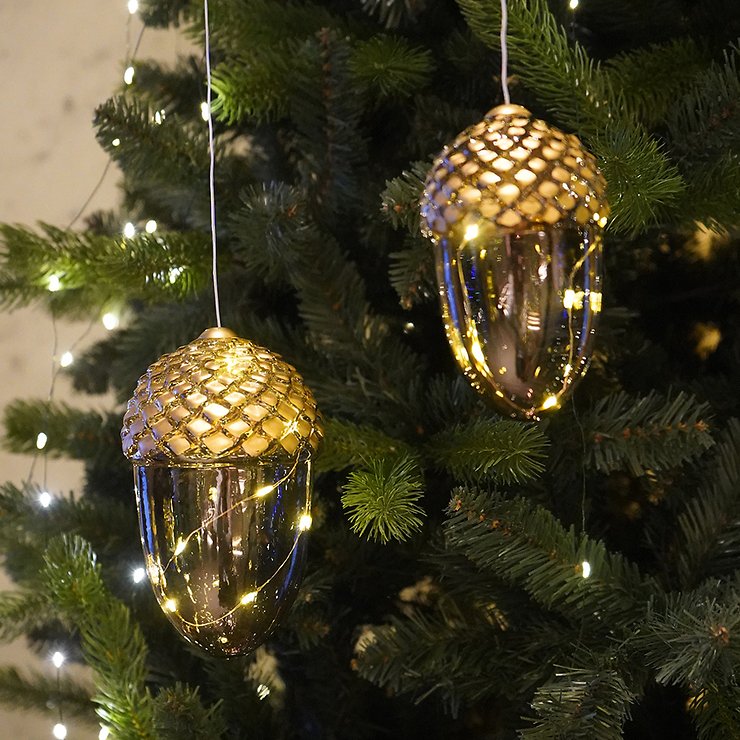 Sirius Leuchtanhänger Celina Agern Glaseichel 8 LED 16 cm goldbraun batteriebetrieben - Thumbnail 1