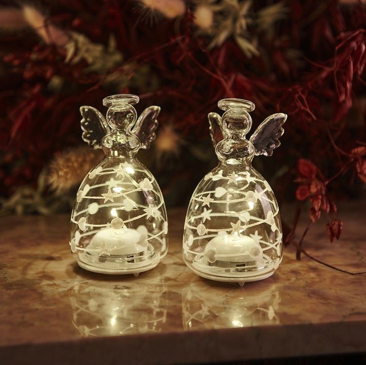 Sirius LED Angel Sweet Christmas Angel Jeu de 2 piles 9cm verre clair - Thumbnail 1