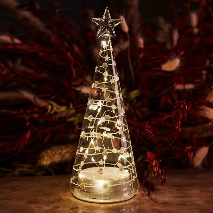 Sirius LED Albero di vetro dolce albero di Natale a batteria 26cm chiaro - Thumbnail 1