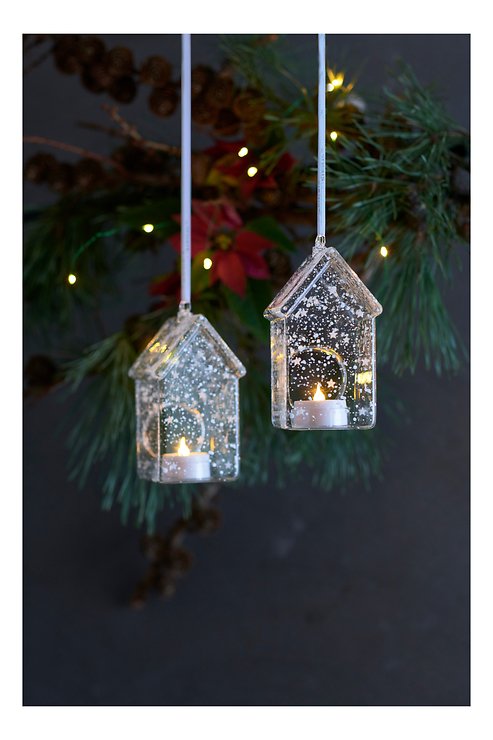 Sirius LED Laterne Romantic House 2er Set 13cm 1 LED Glas klar - Thumbnail 1