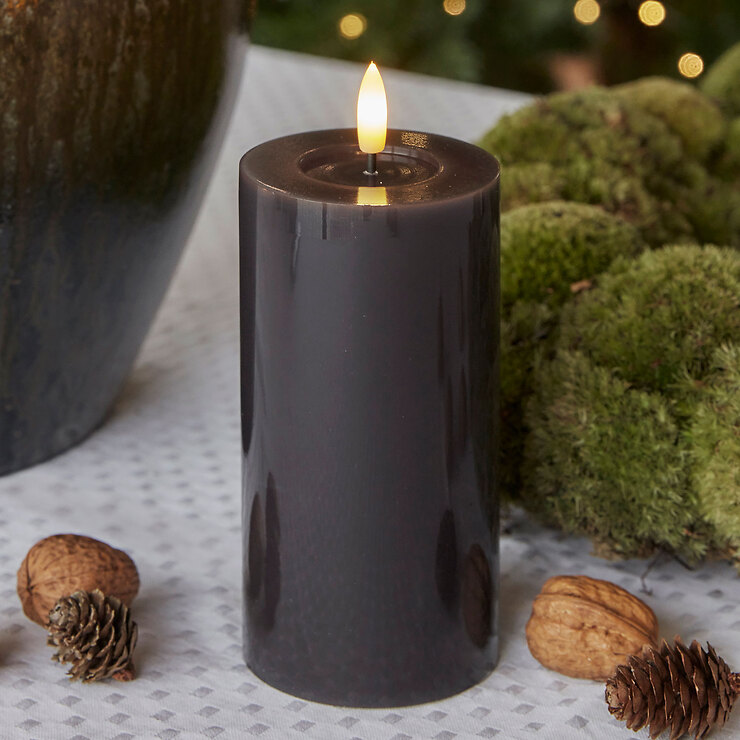 Bougie cylindrique LED Sirius « Sille Lack » 15 cm, grise - Thumbnail 1