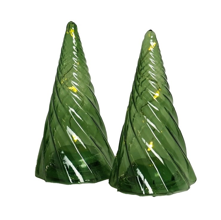 Sirius LED glass trees Vilma set of 2 battery operated 11cm green - Pic 1