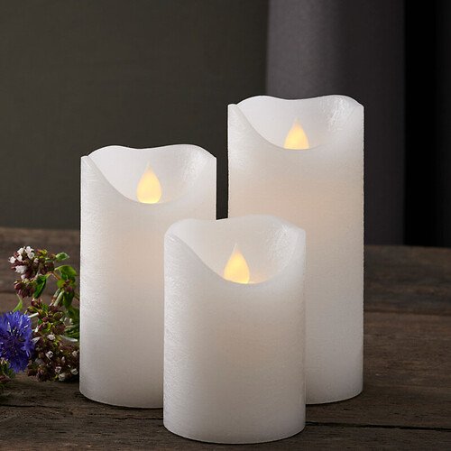 Sirius LED candle Saga set of 3 real wax rustic white